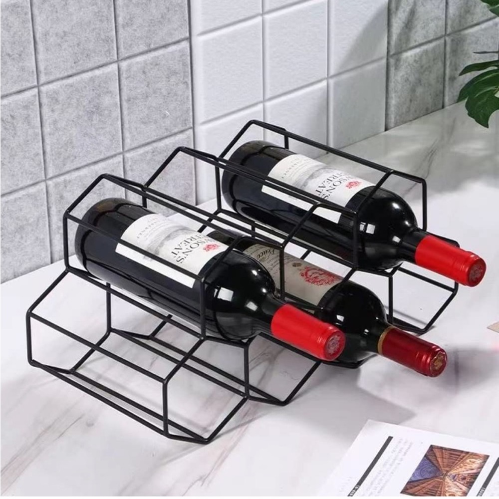 Hexagon Black Wine Rack Organizer with 7 slots